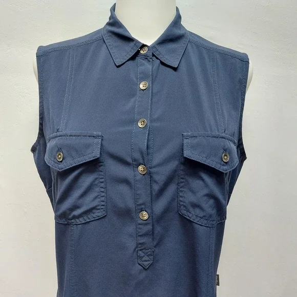 Eddie Bauer Shirt Dress Women's Medium Navy Blue Sleeveless Hiking Utility - Picture 5 of 9